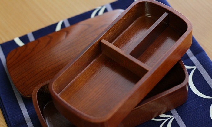 会津塗　木製くりぬきお弁当箱（2段）